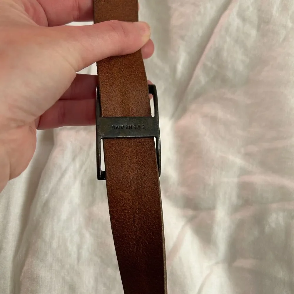 Everlane Cognac Brown Leather Belt Small Silver Buckle Italian Leather